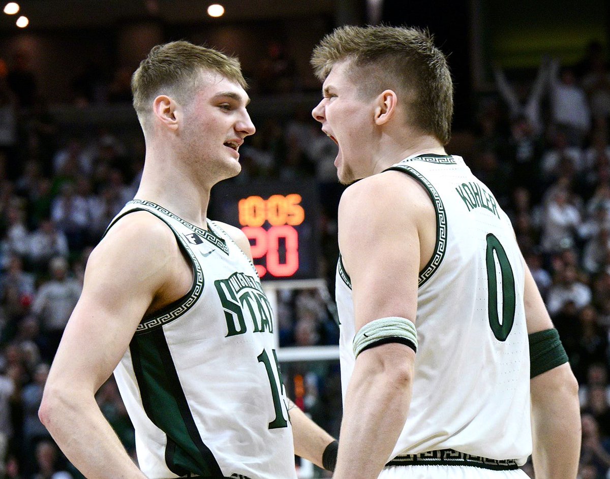 SpartyWRLD's tweet photo. Michigan State’s Seniors SHINE on Senior Night 🫡

Jaxon Kohler:
15 PTS
7 REB
2 AST
1 STL
6-11 FG | 2-2 FT

Carson Cooper:
14 PTS
6 REB
2 BLK
4-6 FG | 6-8 FT

Four years playing CBB. Four years in the same program. Built, not bought.

The way CBB was truly meant to be. https://t.co/ojJ8wPojjO