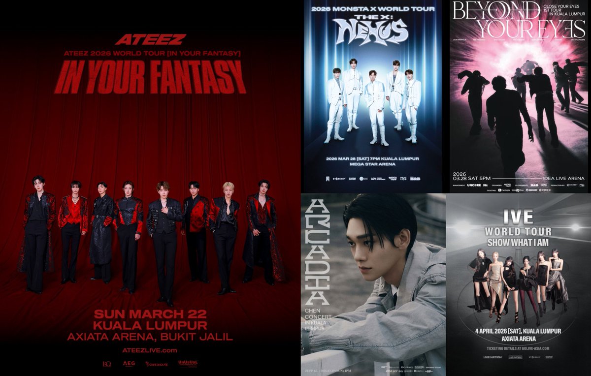 MyKpopHuntress's tweet photo. #MKHSCHEDULE 🎀🇲🇾 [update: 260306]

❤︎❤︎ 22MAR26 #ATEEZ 
❤︎❤︎ 28MAR26 #MONSTAX 
❤︎❤︎ 28MAR26 #CLOSEYOUREYES
❤︎❤︎ 29MAR26 #CHEN
❤︎❤︎ 04APR26 #IVE 
❤︎❤︎ 11APR26 #CNBLUE 
❤︎❤︎ 11APR26 #NCT #NCT127 #TAEYONG 
❤︎❤︎ 11APR26 #LEEJEHOON 
❤︎❤︎ 11APR26 #KSARANGSUPERCONCERT #KYUHYUN #AHOF 
❤︎❤︎ 18APR26 #WOODZ
❤︎❤︎ 25APR26 #JOY #REDVELVET 
❤︎❤︎ 03MAY26 #APINK 
❤︎❤︎ 16MAY26 #WINMETAWIN 
❤︎❤︎ 19MAY26 #BUS 
❤︎❤︎ 30MAY26 #TREASURE 
❤︎❤︎ 20JUNE26 #EXO
❤︎❤︎ 12-13DEC26 #BTS 

*𝘛𝘩𝘪𝘴 𝘭𝘪𝘴𝘵 𝘪𝘴 𝘴𝘶𝘣𝘫𝘦𝘤𝘵 𝘵𝘰 𝘤𝘩𝘢𝘯𝘨𝘦 𝘢𝘤𝘤𝘰𝘳𝘥𝘪𝘯𝘨 𝘵𝘰 𝘵𝘩𝘦 𝘰𝘧𝘧𝘪𝘤𝘪𝘢𝘭 𝘢𝘯𝘯𝘰𝘶𝘯𝘤𝘦𝘮𝘦𝘯𝘵. 𝘞𝘦 𝘢𝘳𝘦 𝘯𝘰𝘵 𝘳𝘦𝘴𝘱𝘰𝘯𝘴𝘪𝘣𝘭𝘦 𝘧𝘰𝘳 𝘢𝘯𝘺 𝘤𝘩𝘢𝘯𝘨𝘦𝘴 𝘰𝘳 𝘢𝘯𝘺𝘵𝘩𝘪𝘯𝘨 𝘳𝘦𝘭𝘢𝘵𝘦𝘥