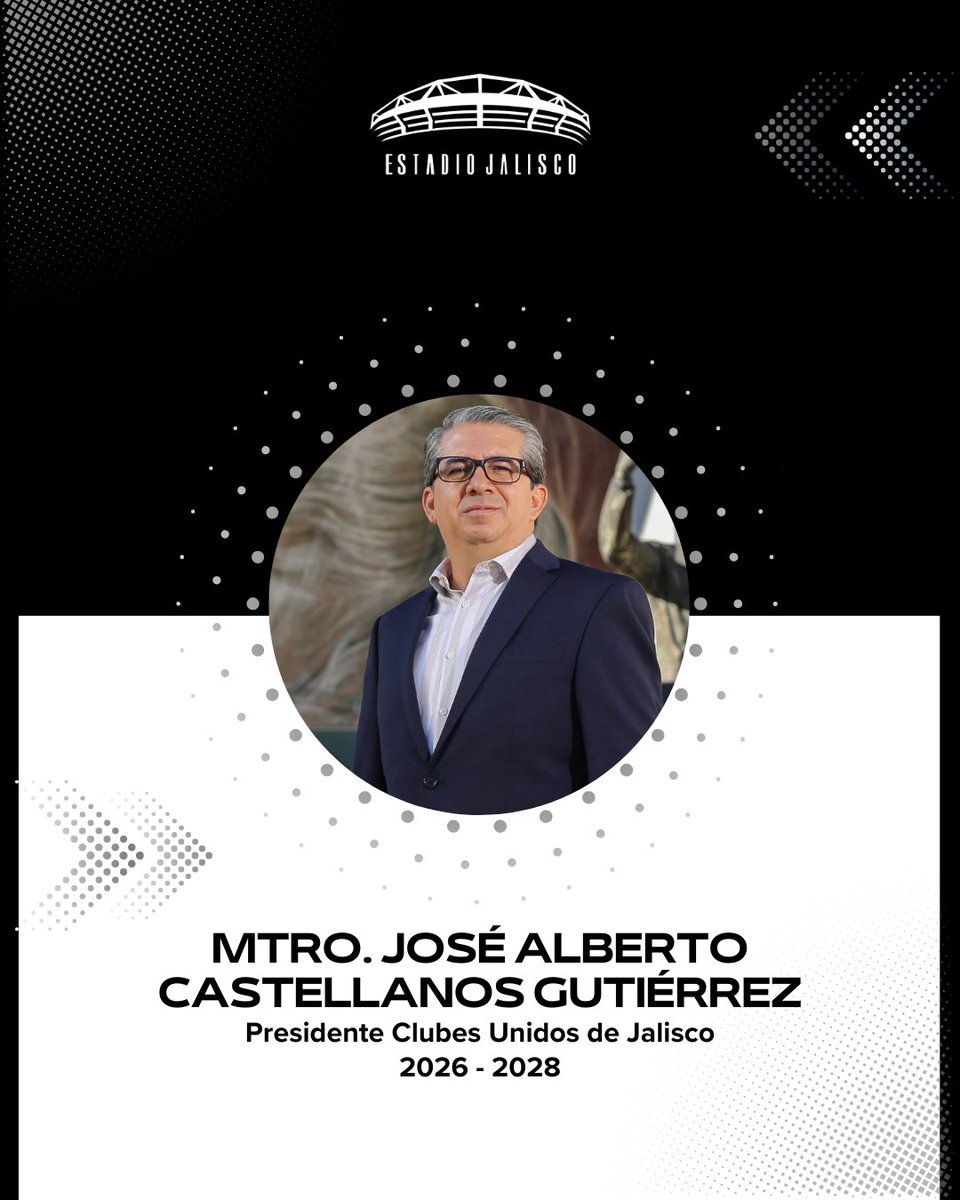 Hoy se llevó a cabo la Asamblea Ordinaria para el cambio del Consejo Directivo de Clubes Unidos de Jalisco.

El Mtro. José Alberto Castellanos Gutiérrez asume la presidencia para el periodo 2026–2028. Le deseamos mucho éxito en esta nueva etapa.