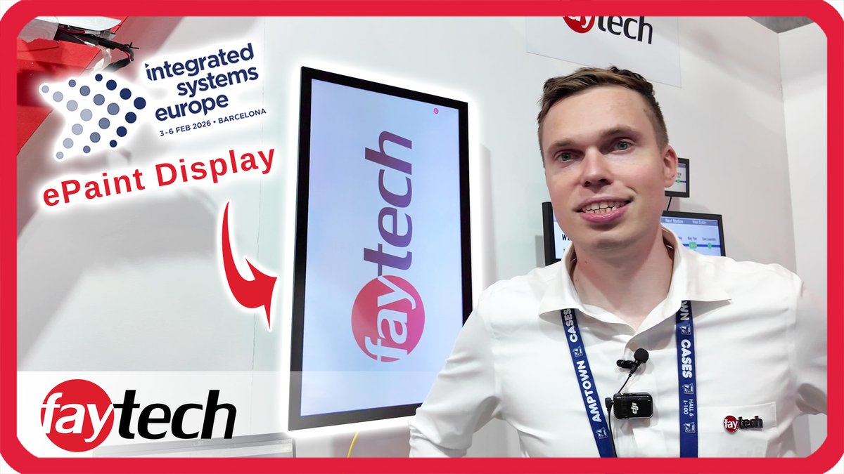 faytechShenzhen's tweet image. #ISE 2026 Highlight: #faytech’s Energy Efficient #ePaint Display! 🌟 Join Bernard van Strien as he showcases the ePaint outdoor series for digital signage. With enhanced clarity, weather resistance, and ultra-low power consumption, perfect for 24/7 use! 🎥 youtu.be/5KZ3gYmxiNU