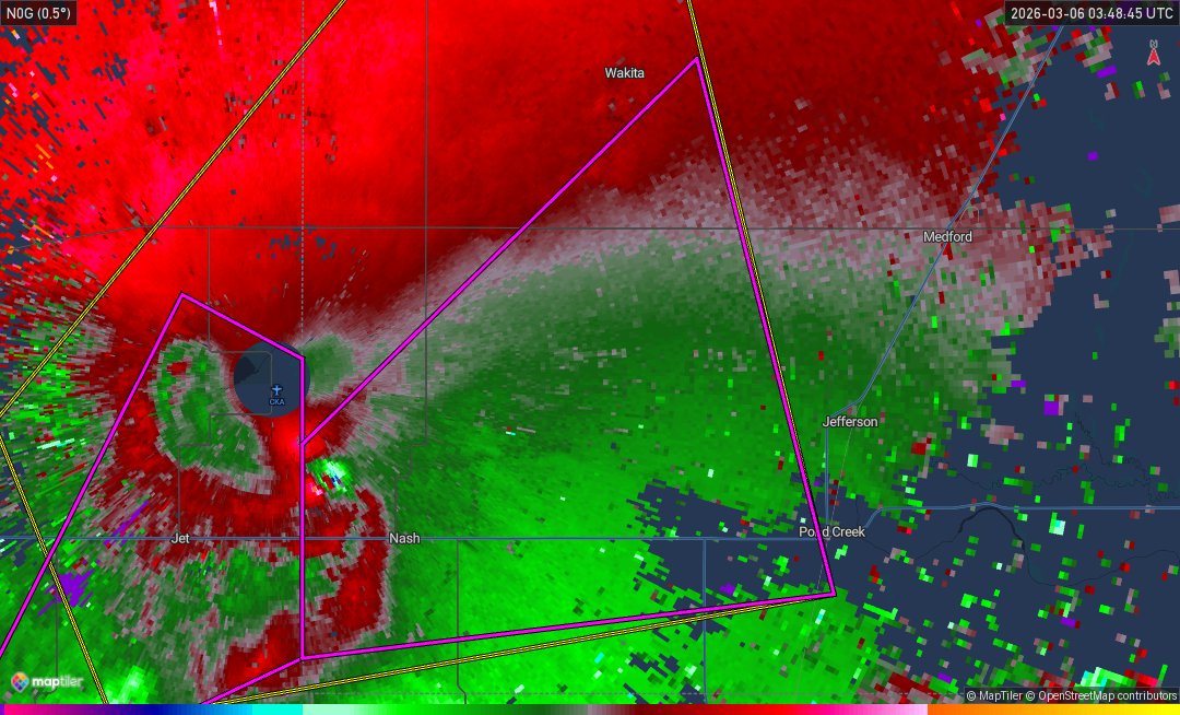 The tornado warning for the large, strong tornado in Oklahoma has been UPGRADED to PDS. Seek shelter as soon as possible! This is a nocturnal tornado that is very dangerous!
#oklahoma #weather #okwx #tornado #wxtwitter