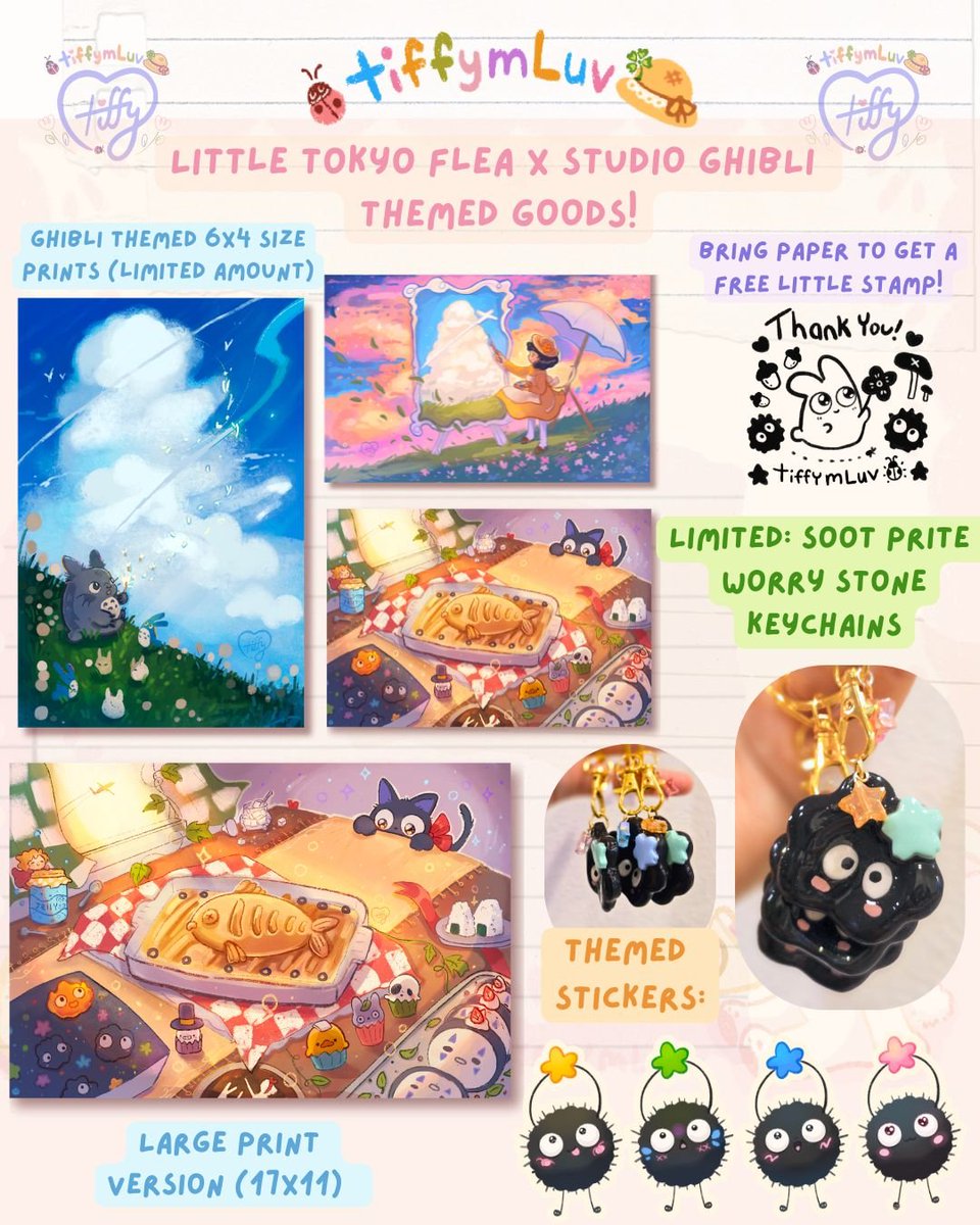 tiffymLuv's tweet image. hewo ill also be at little Tokyo flea this Sunday March 8th!! I decided to do it in the end and not let my anxieties get the better of me ! 🥺🫂🩷🌸
ill have not too many new themed items but ill still have cute stuff:-)!! ill be Booth # 20 on the first floor! ☺️🩷
#studioghibli