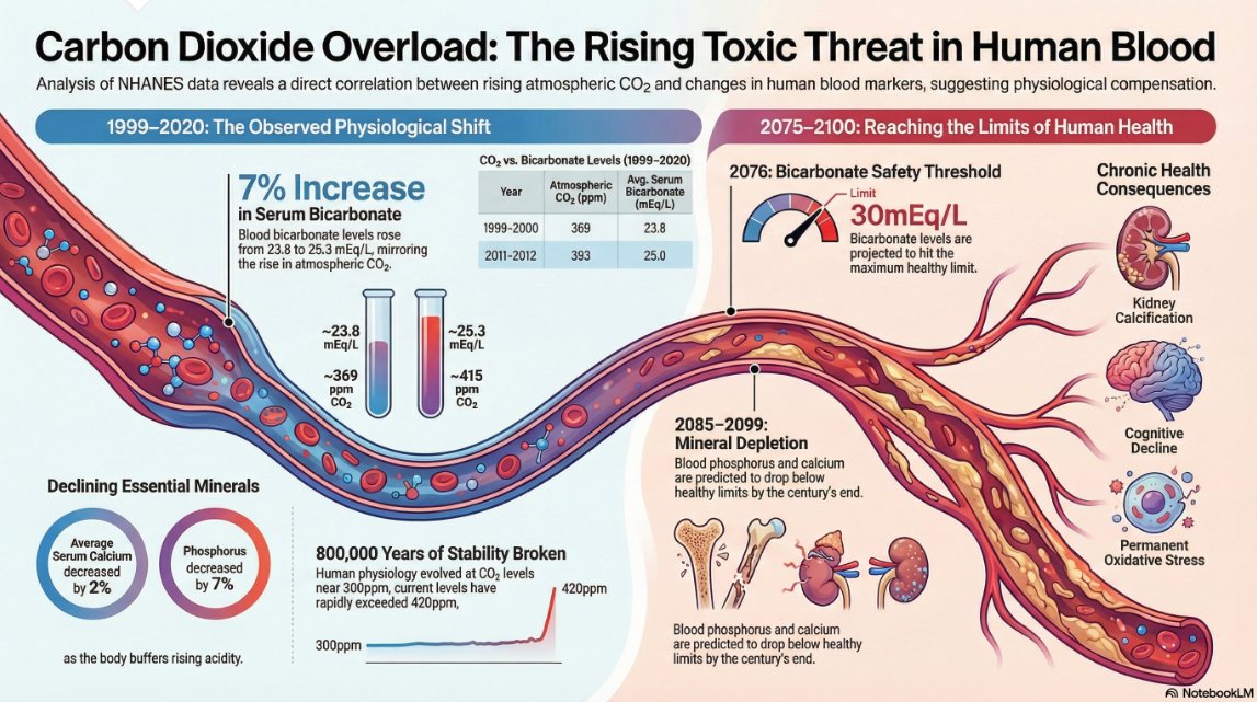 New research shows a startling parallel: as atmospheric CO₂ levels rise, human blood chemistry is shifting in real time. 

Read🧵