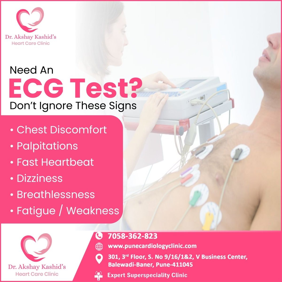 DrAkshayKashid1's tweet image. Chest discomfort, palpitations or breathlessness? Don’t ignore these signs. An ECG test helps detect heart rhythm problems early.
#DrAkshayKashid #HeartProblems #HeartFailureAwareness #HealthyLifestyle #HealthcareTips #HealthMatters #StayHealthy #PuneCardiologyClinic