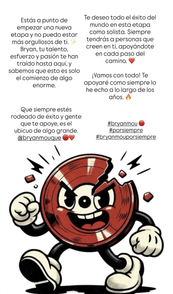 <a href="/bryanmouque/">Bryan Mou</a>, estamos a unas cuantas horas de que debutes como solita, y eso me pone sentimental, te dejo unas palabras con mucho cariño, gracias por darnos este momento. ❤️
#PorSiempre #BryanMou🔴 #BryanMouPorSiempre