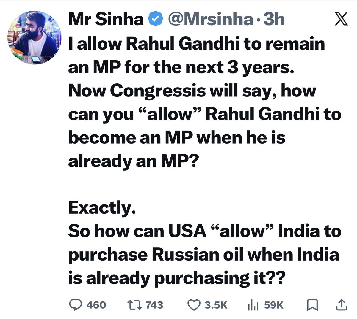 saravofcl's tweet photo. Woww! Wonderful Viewpoint! 
Please ask Modiji to make a public statement, 

“Hey America we are already purchasing oil from Russia, who are you to allow this?”

His chest can swell to 76 Inches. https://t.co/8FXlPhb4rX