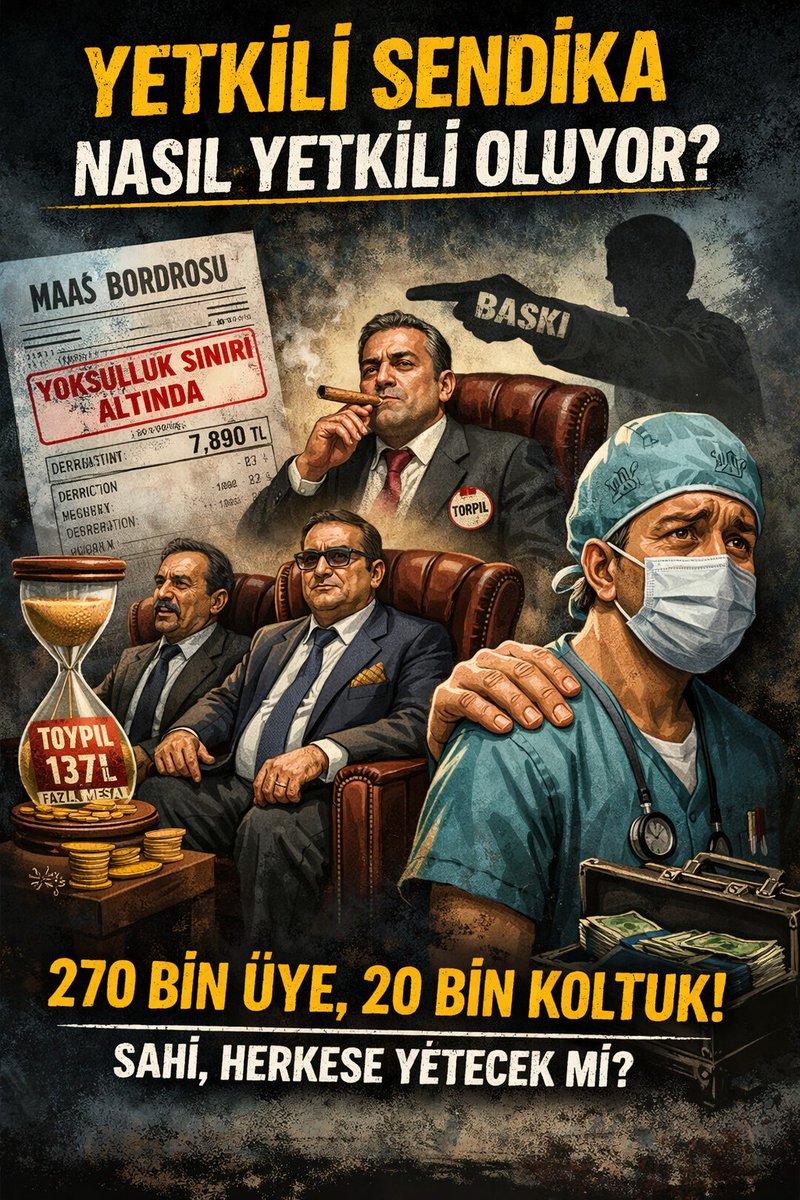 EMRE_YLMZ75's tweet photo. Yetkili Sendika Nasıl Yetkili Oluyor?

Değerli sağlık emekçileri,
Yıllardır aynı soru ortada duruyor: Mevcut yetkili sendika nasıl oluyor da hâlâ yetkili kalabiliyor? Onları yetkili yapan gerçekten güçlü bir mücadele mi, yoksa başka bir düzen mi?

Bugün sağlık emekçilerinin büyük bir bölümü yoksulluk sınırının altında maaş alıyor. Fazla mesai ücretinin saati 137 TL… O da ancak kadroluysan. Mobbing var, liyakat sorunu var, angarya desen fazlasıyla var. Peki tüm bu tabloya rağmen neden hâlâ aynı sendika “yetkili”?

Çünkü yıllardır sağlık emekçilerinin aklına aynı şey fısıldanıyor:
“Üye olmazsan rahat edemezsin.”
“Üye olmazsan tayin alamazsın.”
“Üye olmazsan sorun yaşarsın.”

Peki gelin biraz gerçeklere bakalım.
Türkiye genelinde idari kadrolarda diyelim ki 20 bin yönetici var. Ama aynı sendikanın 270 bin üyesi olduğu söyleniyor. Basit bir matematik sorusu:
270 bin üyeye 20 bin koltuk nasıl yetecek?
Demek ki sistem şöyle işliyor:
Birileri rahat birimlerde çalışacak,
Birileri torpille tayin alacak,
Birileri hak etmediği koltuklara oturacak…
Peki geri kalan büyük çoğunluk? Onlara da susmak ve beklemek düşecek.
Şimdi kendimize şu soruyu dürüstçe soralım:
Gerçekten kaybedecek bir şeyimiz mi var?
Bugün geldiğimiz noktada düşük ücret, ağır çalışma koşulları ve değersizleştirilmiş bir meslek gerçeğiyle karşı karşıyayız. Bundan daha kötü ne olabilir?

Unutmayın:
Sizin kaybedecek bir şeyiniz yok. Ama onların kaybedecek çok şeyi var.

Yaşadıklarımız kader değil, bir tercihin sonucudur.
Ve her tercih değiştirilebilir.
Belki de bugün, o tercihi değiştirmek için iyi bir gündür.