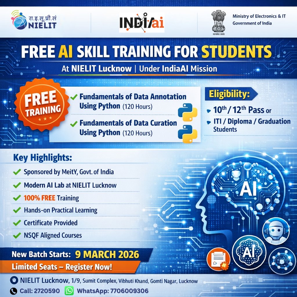 Free Artificial Intelligence (AI) Skill Training for Students – NIELIT Lucknow | Under IndiaAI Mission