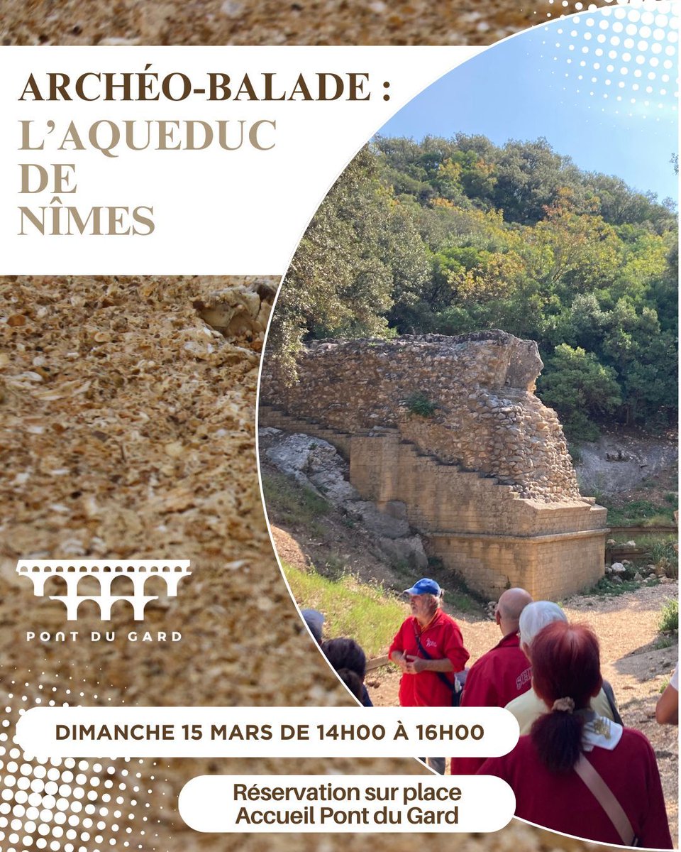 pontdugard's tweet image. #VisiteGuidée 
Avec le retour des beaux jours, partez explorer les vestiges de l’aqueduc le dimanche 15 mars 2026 autour du majestueux Pont du Gard.
Une marche au fil de l’histoire pour découvrir l’ingéniosité romaine.

📍 Résa sur place – Accueil
💶 15€ adulte / 6€ enfant
👨‍👩‍👧‍👦