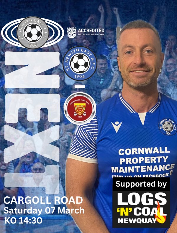 StNewlynEastFC's tweet photo. It’s our first home game since January 3rd on Saturday at TR8 when we host Wadebridge Res, supported by Newquay Logs N Coal. #comingbacktogether @swsportsnews @devoncornwallfc @Cornishfootball https://t.co/aBJnYlev1I