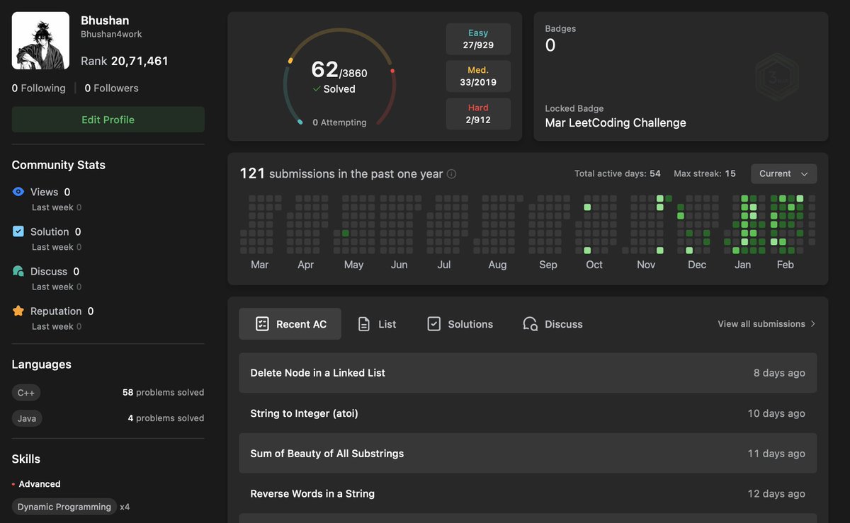 3 months down to 2026 and these are my stats :- -github: 287 ...