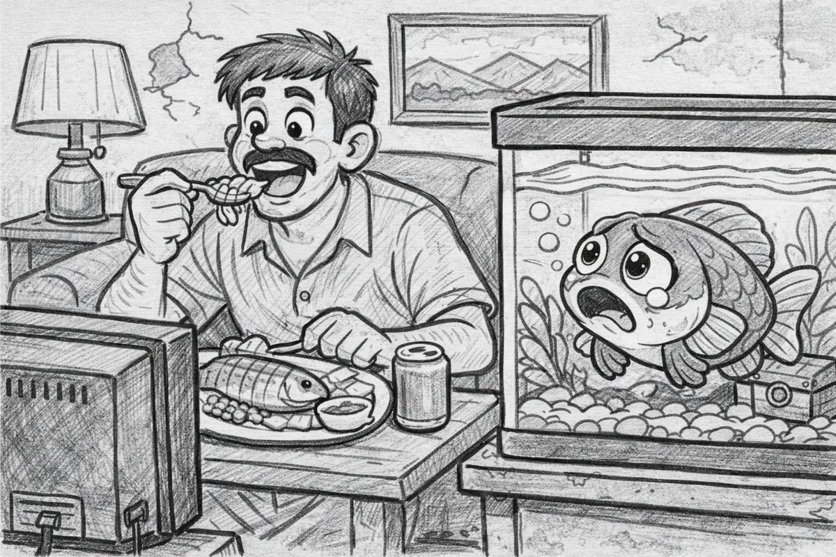 Subbu_Devadiga's tweet photo. Fish Food for Thought.
Should a non-vegetarian who often eats fish keep a fish as a pet? Is it traumatic for the pet fish? What do you think?

#FoodForThought #Fish #PetFish #AquariumLife #Ethics #AnimalWelfare #PetOwners #Aquarium #Pets #Nature #Thoughts #Discussion #TwitterDebate #X #comedy