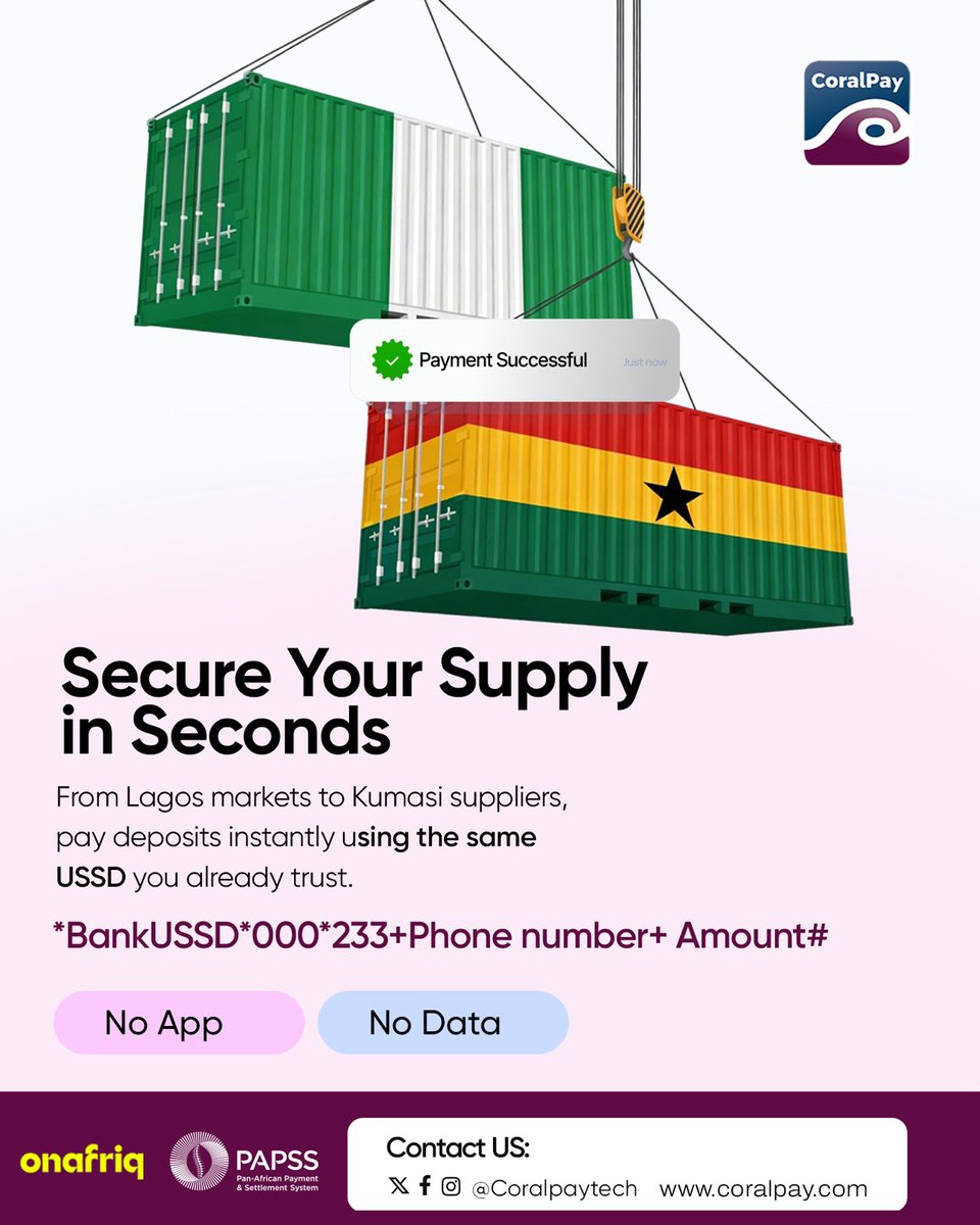 If you already use USSD banking in Nigeria, you already know how to send money to Ghana. 🇳🇬➡️🇬🇭

No new app. No internet. Just dial and go.

*BankUSSD*000*233+Phone number+Amount#

Payment Successful. Just now. ✅