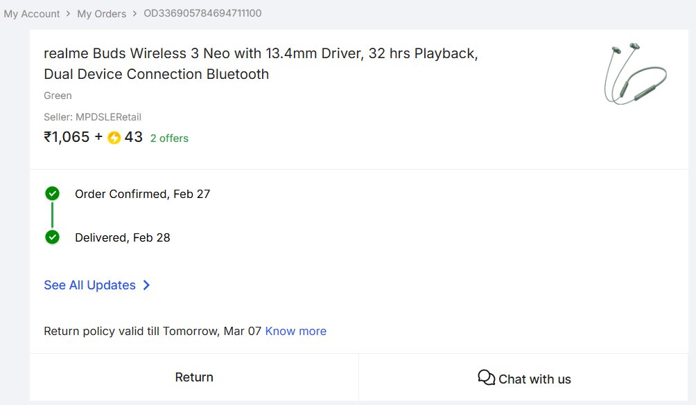 Hello <a href="/flipkartsupport/">FlipkartSupport</a> <a href="/Flipkart/">Flipkart</a> , I was looking for a noise-cancellation #neckband and ordered this product, but it is not up to the mark. The sound quality and #ENC performance are not good. I would like to return this item and purchase another product. OD336905784694711100