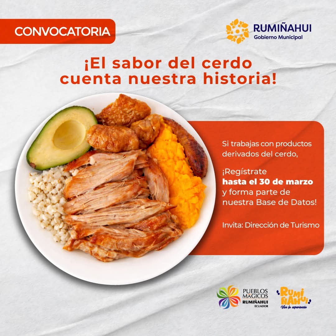 🐖✨ ¿Vendes productos derivados del cerdo?

📅 Inscríbete hasta el 30 de marzo y forma parte de nuestra Base de Datos, para participar en los próximos eventos gastronómicos en Rumiñahui. 

🔗 Regístrate aquí: docs.google.com/forms/d/e/1FAI…
