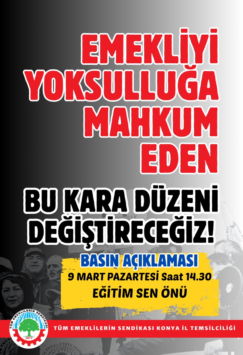teskonya's tweet photo. Emeklileri açlığa ve yoksulluğa mahkûm eden bu kara düzene karşı sesimizi yükseltiyoruz.

Emekliyi yok sayan politikalara karşı birlikte mücadele etmek için alanlardayız.

Tüm emeklileri, emek dostlarını ve halkımızı sesimize ses katmaya, mücadelemizi büyütmeye davet ediyoruz. https://t.co/GSy8NYWe7X