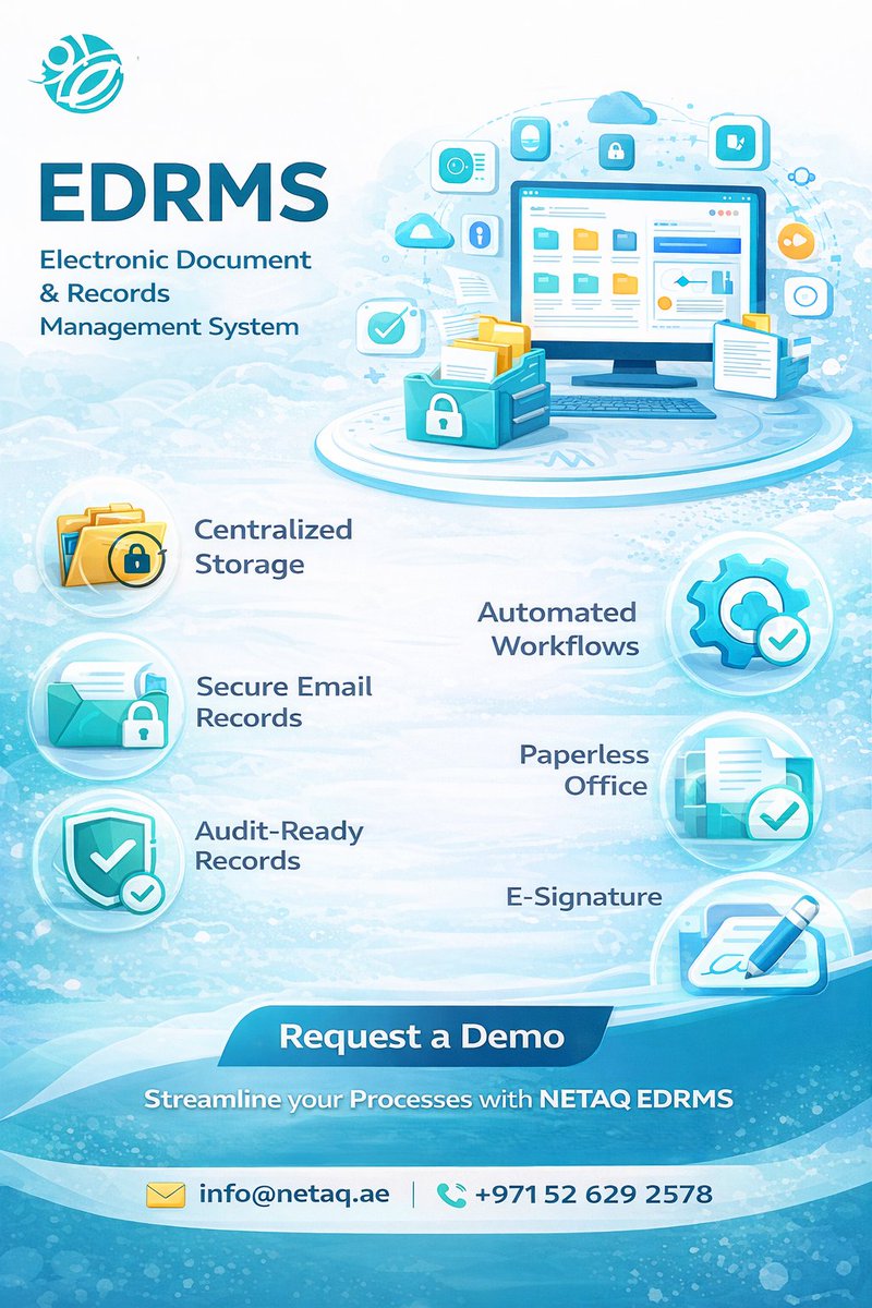 netaq_solutions's tweet image. 🚀 Elevate Your Document Management!  Simplify workflow, boost productivity! 
Contact us: +971526292578 | info@netaq.ae
#TechInnovation #DigitalTransformation #WorkflowSolutions #Software #Solutions #Development #Web #MobileApp #Websites #Netaq #NetaqForESolutions #UAE #AbuDhabi