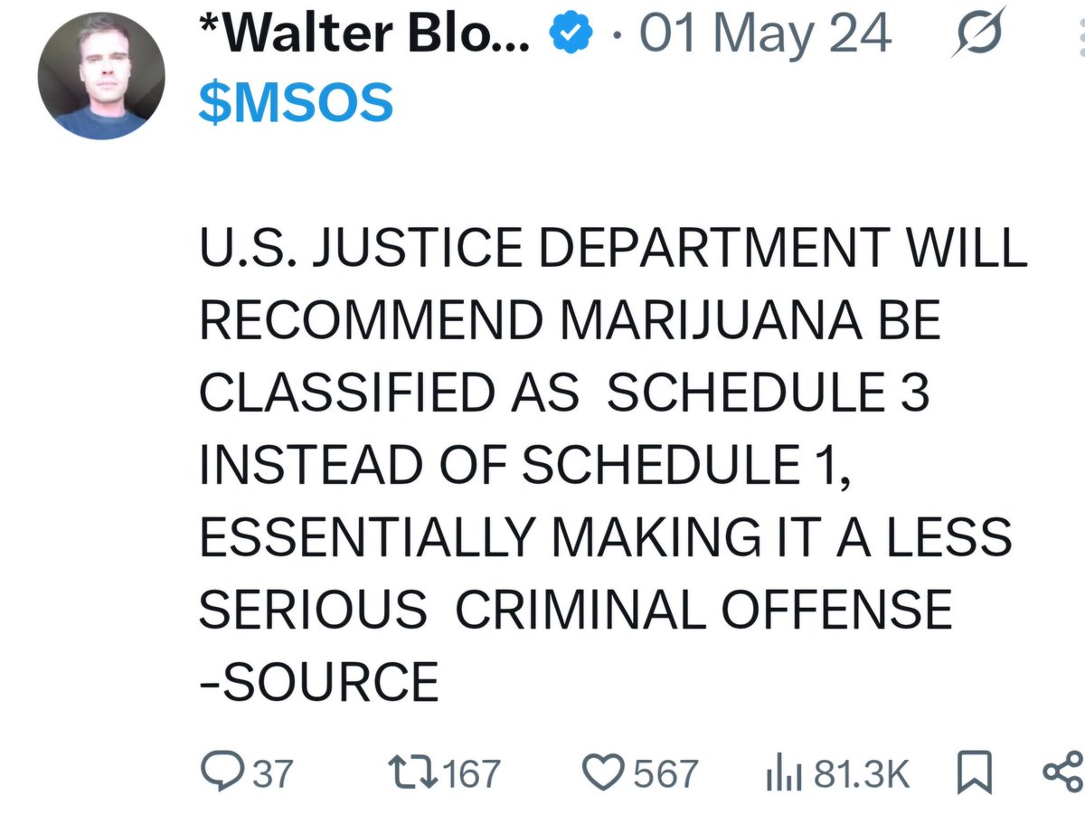 For some reasons it came up in TOP category for $MSOS tag.
Post from 2024..
How much should we wait? 2030? 35? 

$CGC $TLRY $SNDL $ACB
