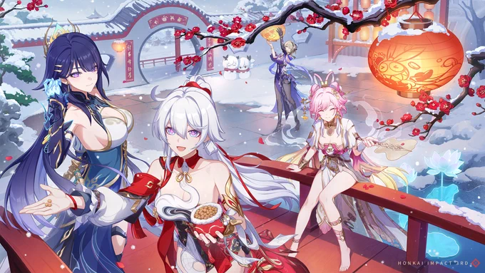 [Wallpaper] Passage to New Dawns | New Wallpaper Download Watching the sands of a year eventually run their course, gathering in laughter to enjoy a sumptuous feast. Ai-chan hopes you love the new Passage to New Dawns wallpaper! #DayWithMei #HonkaiImpact3rd