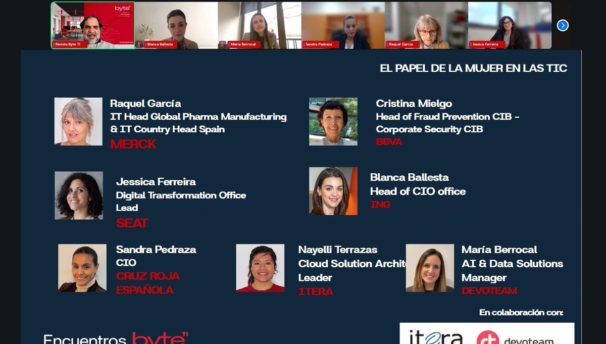 Revista_ByteTI's tweet image. Comenzamos el día con nuestro webinar “El papel de la mujer en las TIC”, un espacio de inspiración, reflexión y liderazgo donde hemos tenido el privilegio de escuchar a grandes profesionales del sector.

#MujeresEnTecnología #TIC #LiderazgoFemenino #Innovación #Webinar
