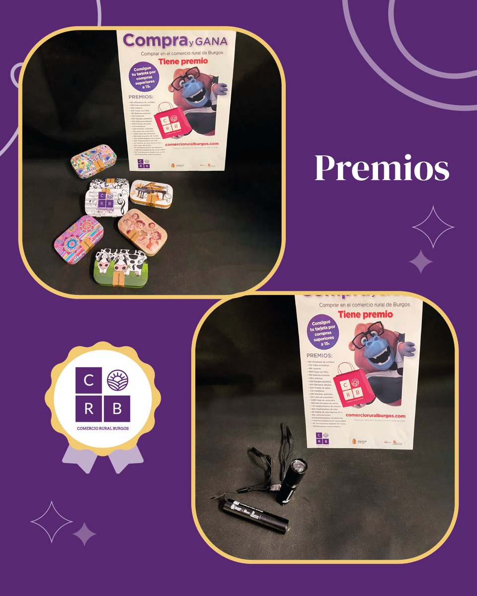 ComercioRural's tweet photo. Si quieres alguno de estos premios, solo tienes que participar en el Compra y Gana. 🛒🛍️💜

🎁 Paleta de cebo ibérica
🎁 Caja de caramelos
🎁 Linterna

#compraygana #sorteo #comerciorural #comercioburgos #burgosrural #premios https://t.co/Z205UVvNHw