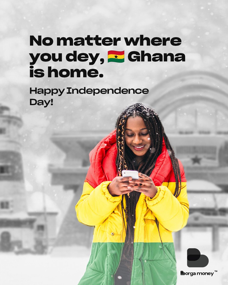 BorgaMoney's tweet photo. Happy Independence Day, Ghana! 🇬🇭​
To every Borga abroad, home is not just a place, it’s a responsibility. ❤️​
Celebrate freedom by supporting the people who matter most. https://t.co/BGevUpMIyo