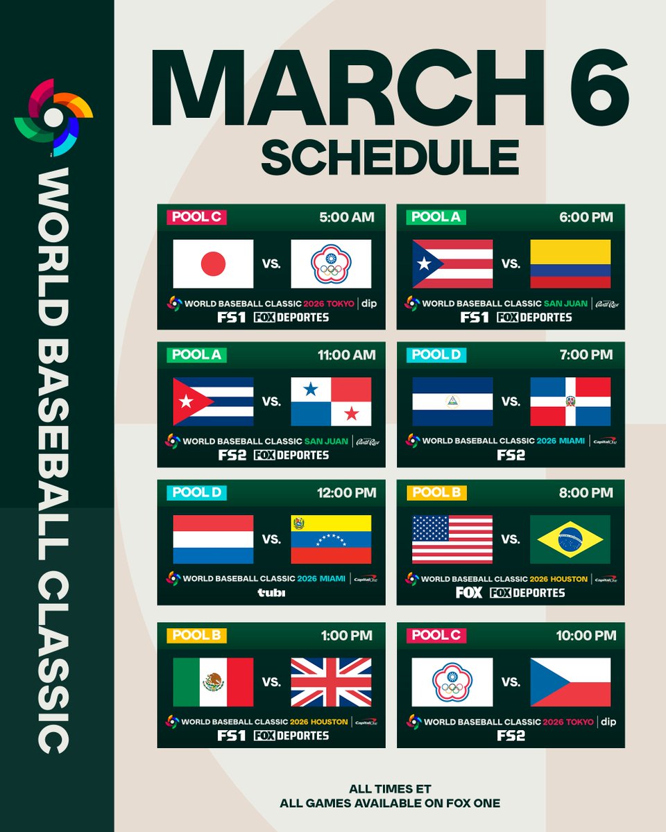 The #WorldBaseballClassic is in full swing with EIGHT games on the way!