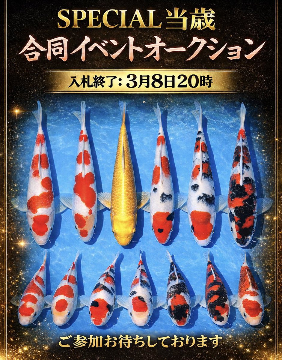 koi_com365's tweet photo. 合同イベントオークション‼️
#丸堂養鯉場
#和泉屋養鯉場
#高達養鯉場
#田中養鯉場
https://t.co/7iOTa4QCgn https://t.co/khtXXzZOj5