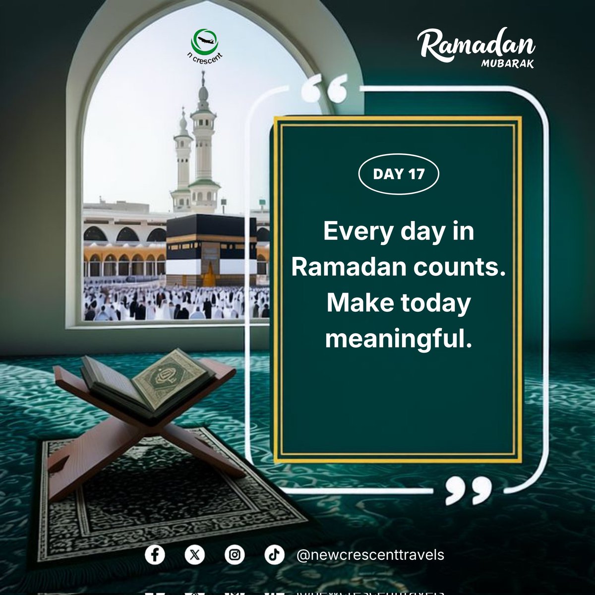 TravelNcrescent's tweet photo. Another day of Ramadan.

Every act of worship matters.

Even the simplest acts can carry great reward when done for Allah.

Make today meaningful.

May Allah accept our deeds, forgive our shortcomings, and fill our hearts with sincerity. 🤍🌙

#NewCrescentTravels
#RamadanDay17 https://t.co/Rqwt1VfK7h