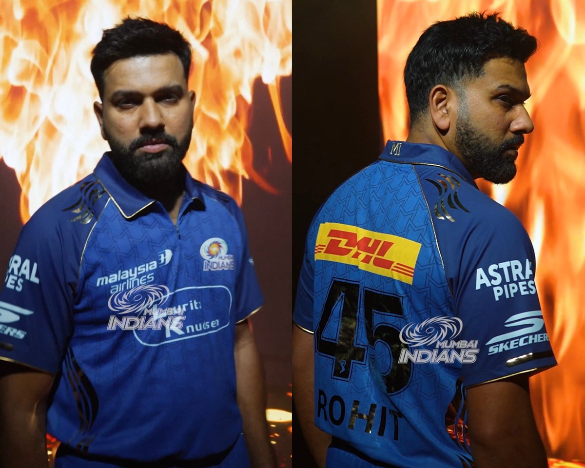 ROHIT SHARMA IN THE NEW MUMBAI INDIANS JERSEY. 🐐🌟

- The Hitman, The GOAT of MI..!!!