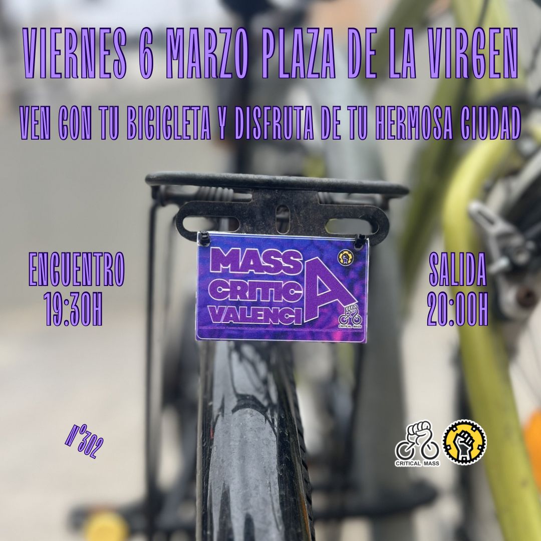 Massacriticavlc's tweet photo. Como todos los primeros viernes de mes llega la Massa Crítica València! 

Muchas bicis coinciden a las 19:30 en la Plaza de la Virgen y circulan juntas por la ciudad.

Si llegas tarde nos pillas con @CriticalMaps https://t.co/qMSxzeGhCI