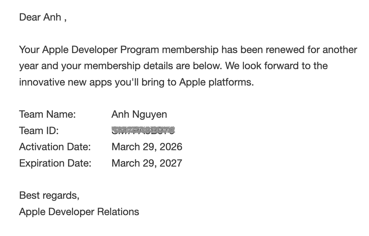 anhnc92's tweet photo. Another year renewed!
Let’s ship. 🚀 
#iOSDev #IndieDev https://t.co/8RFkGViDVC