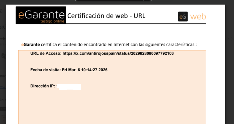 Me gustaría pediros un favor

Me gustaría que me ayudárais a desvelar la verdadera identidad de este tipo al que, que nadie lo dude un segundo, voy a denunciar ante la Justicia ordinaria

De momento, su tuit lo tengo certificado por egarante

NO TODO VALE

x.com/antirojosspain…