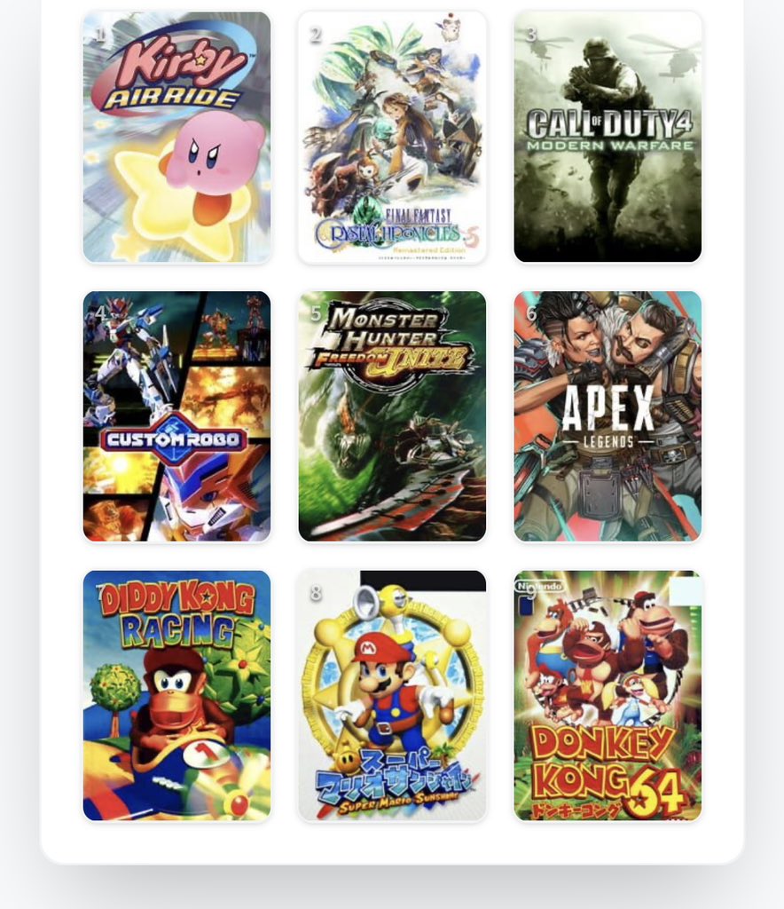 私を構成する9つのゲーム
#My9Games #私を構成する9つのゲーム
my9games.com/s/c2b4172c9ddd… 

クリスタルクロニクルだけオリジナルなかったからリマスターで