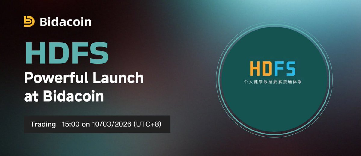 BidacoinEx's tweet photo. 🎉 New Listing Alert on #Bidacoin 🎉

🚀 We're thrilled to announce the Initial Futures Listing of $HDFS🌟
👉 #HDFS  x Bidacoin Spot Trading Pro
💎 Trading Pair: $HDFS/ $USDT
📈 Trading: 10 MAR at 🕗 15:00 PM UTC+8

🔗 Start Trading Today: [https://t.co/dQKspGHVO3]
#listing #crypto #announcement #HDFS
