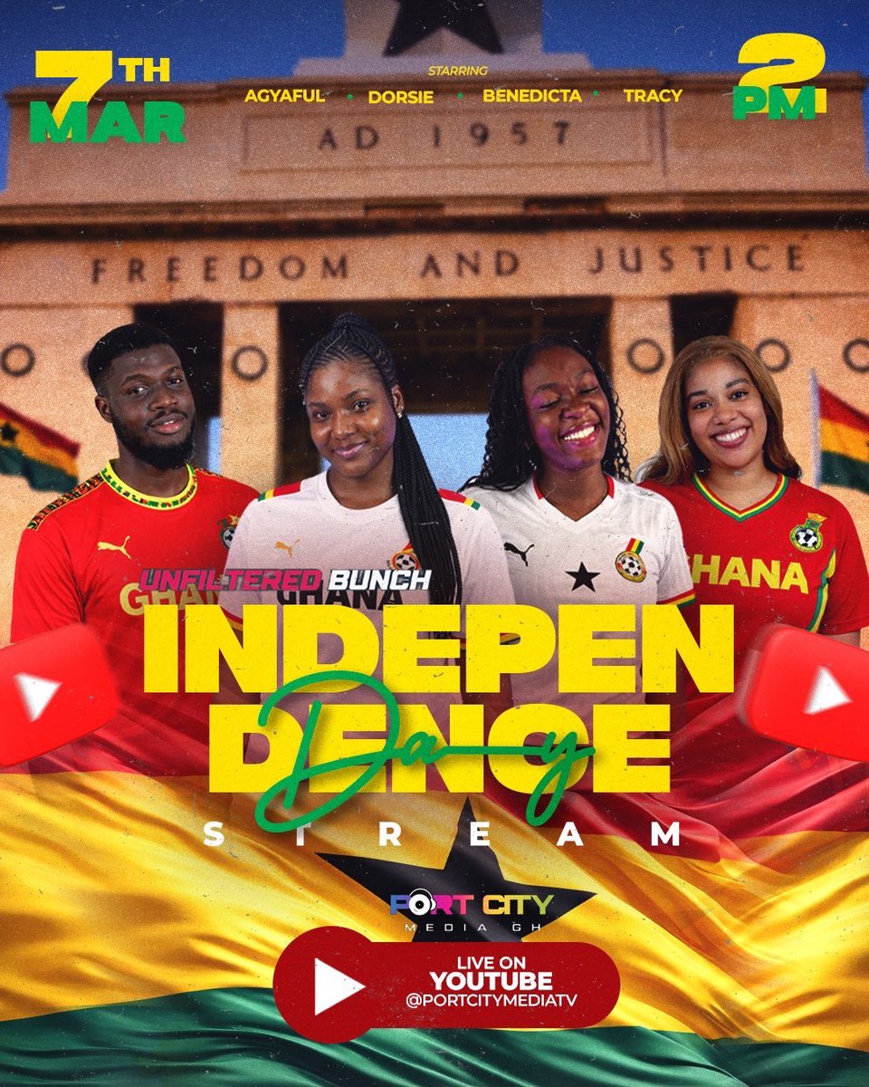 Portcitymediagh's tweet photo. In celebration of Ghana month we would be live streaming unfiltered bunch 7th March on YouTube 
Join us on the live and lets celebrate Ghana together 🇬🇭😊
Happy Independence Day 🇬🇭🇬🇭🇬🇭
https://t.co/y2PwVBbIqY https://t.co/VNfbW7nuFM