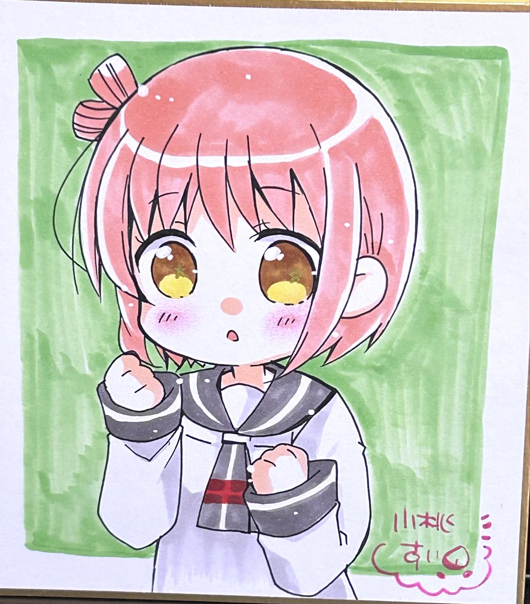 shui_k's tweet photo. 大きい色紙がなかったので、小さい色紙描いてました！
スロスタの一之瀬花名&amp;百地たまて https://t.co/XiI93iK772