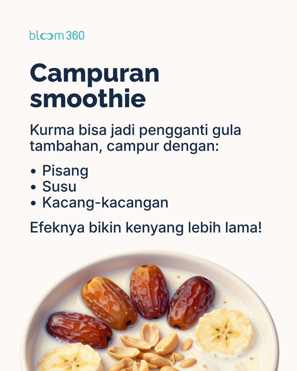 bloom360_id's tweet photo. Kurma bukan cuma tradisi saat buka puasa, tapi juga punya banyak manfaat.

Buah kecil ini padat nutrisi dan bisa jadi sumber energi alami.

Manfaat kurma untuk tubuh 👇

1️⃣ Sumber energi cepat, kandungan gula alaminya bantu pulihkan energi setelah puasa. https://t.co/pdy5EfeMDQ