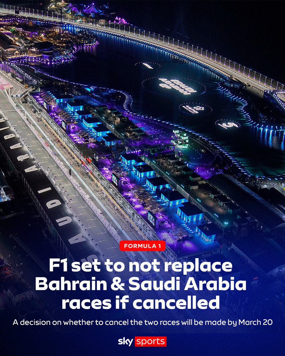 Formula 1 is set to not replace the Bahrain and Saudi Arabian Grands Prix if they are cancelled due to the ongoing conflict in the Middle East.