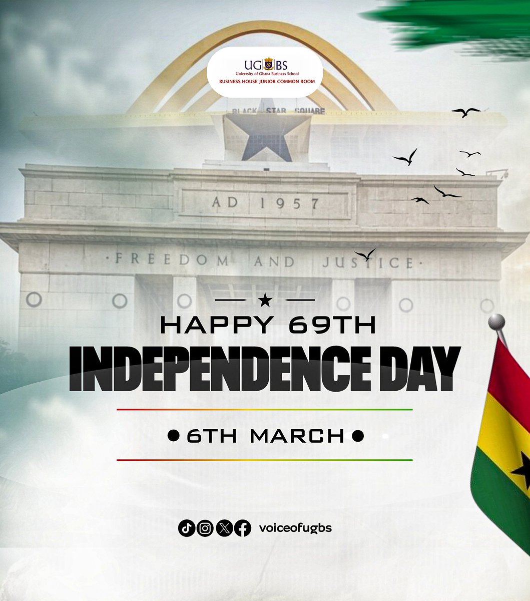 voiceofugbs's tweet photo. Happy 69th Independence Day, Ghana 🇬🇭
Today, we celebrate the freedom, resilience, and unity that define our nation. As we reflect on our journey as a country, may we continue to work together towards building a stronger and more prosperous Ghana.

#GhanaAt69 #IndependenceDay https://t.co/1HYzwe2vQJ