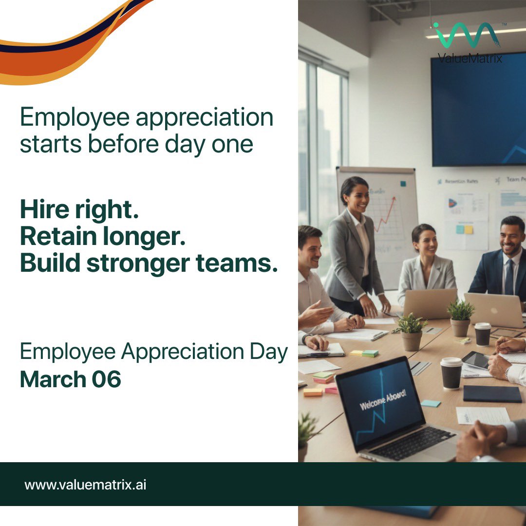 ValueMatrix_AI's tweet image. Employee appreciation starts before day one.
When hiring aligns skills, values, and potential, retention follows naturally. The best recognition is setting people up to succeed from the start.
Employee Appreciation Day 2026 | March 6
#EmployeeAppreciationDay #SmartHiring