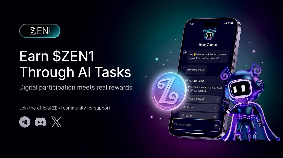 Digital participation is gaining new meaning. 🧠

Through ZENi, completing AI-powered tasks contributes to earning $ZEN1 rewards, linking user activity with the evolving AI ecosystem. 🔗

Join now: agent.1zeni.com

#ZENi #ZEN1 #AI #Web3