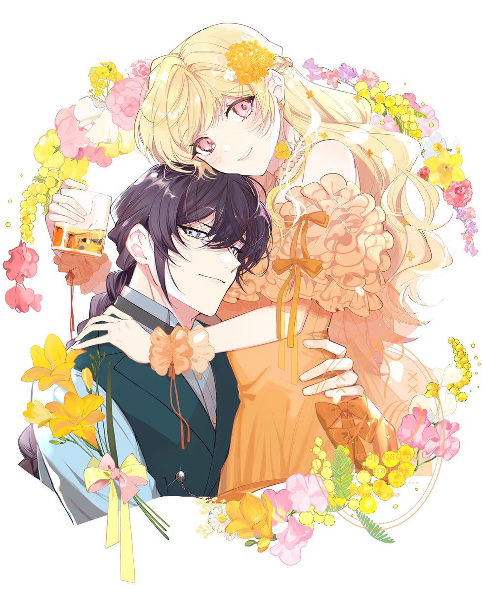 「酔っ払い令嬢が英雄と知らず求婚した結果」
２巻文字なしの書影です🌼🌼

1巻よりも少し距離の近付いた２人を、春らしい色味で…！4月3日の発売までもう少しですね…！
#酔い知ら婚