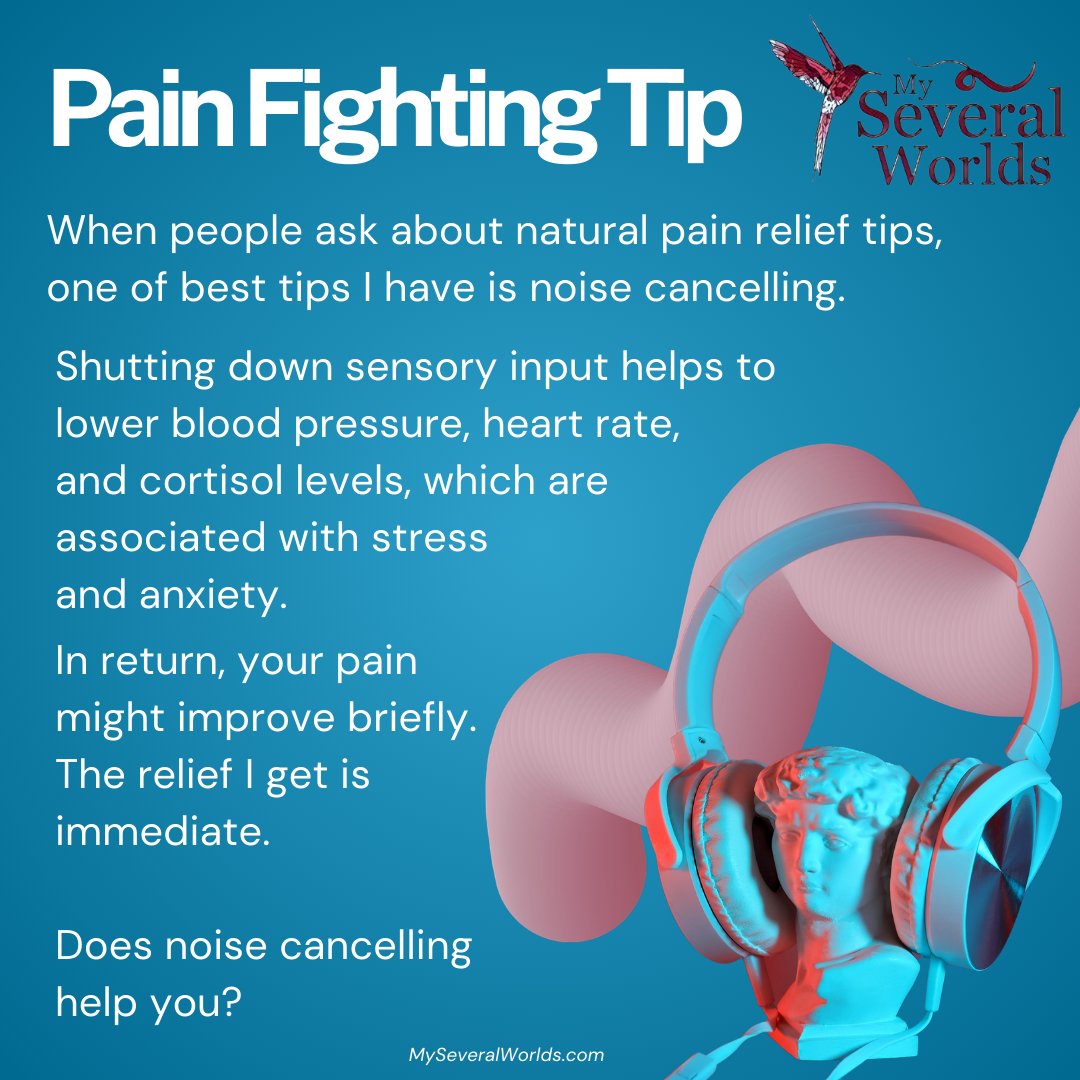 globetrotteri's tweet image. Pain Fighting Tip for #Fibromyalgia &amp;amp; #ChronicPain
When people ask me about #PainRelief tips, my best tip is noise cancelling headphones. Why? Because noise cancelling helps to CALM YOUR BRAIN &amp;amp; nervous system. 

#MySeveralWorlds #PainManagement #CopingTechniques #HealingSound