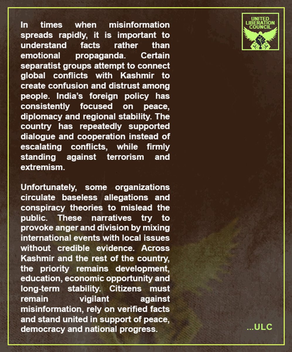 kasheer_w's tweet image. In times of misinformation, facts matter more than propaganda. Attempts to link global conflicts with Kashmir only create confusion and division. #TruthMatters #StopMisinformation #PeaceAndStability #Kashmir #Unity #Development #FightTerrorism #NationFirst #ResponsibleVoices