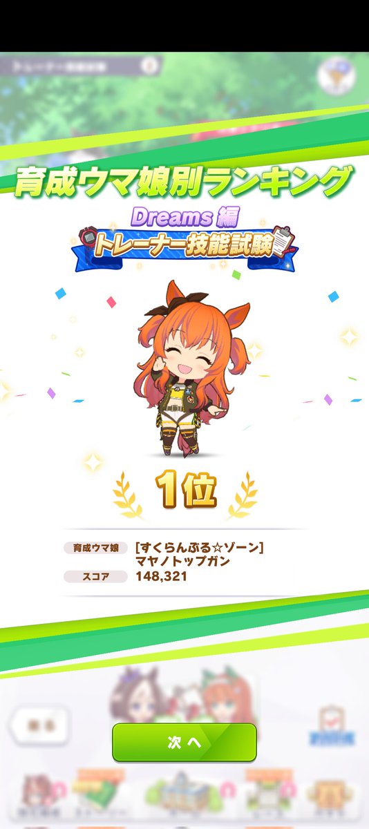 GFii6sg's tweet photo. 技能試験通常衣装マヤノトップガン査定1位及びリーディングウマ娘79位になることが出来ました！
マヤノ推しとして大変嬉しいです😆
この結果に恥じないようにマヤ活頑張っていきます💪 https://t.co/lDJ4Gu14z7
