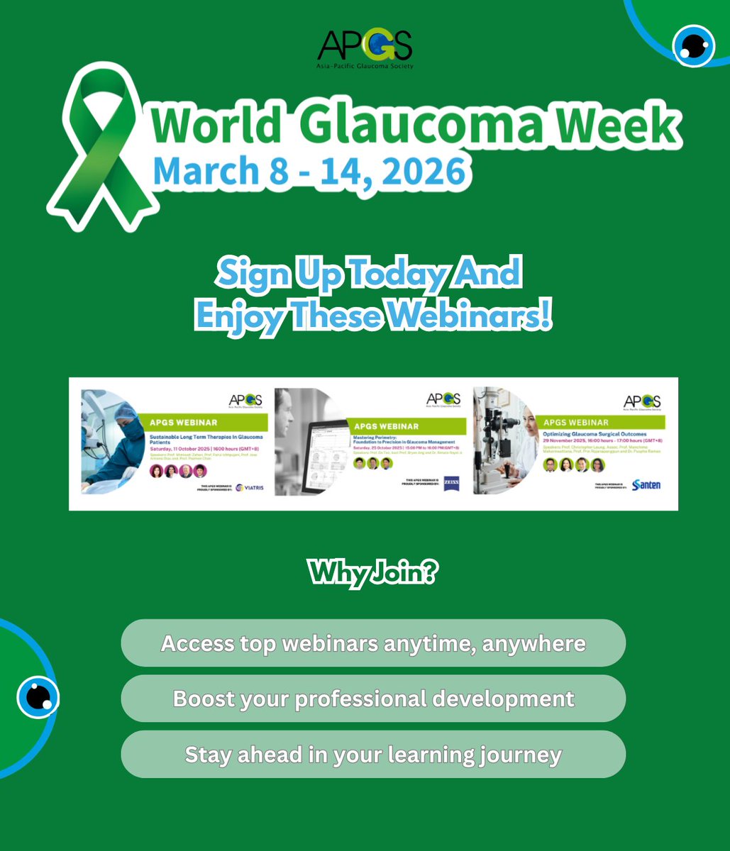 APGS_org's tweet photo. From 2–21 March, APGS members will receive free access to all educational materials in support of World Glaucoma Week.

Sign Up Here: https://t.co/glUiY6zr6C
Watch Webinars Here: https://t.co/xpCVdQs5X0...

#wgw2026 #WorldGlaucomaWeek #UnitingforaGlaucomaFreeWorld https://t.co/vh2mZ0aheN