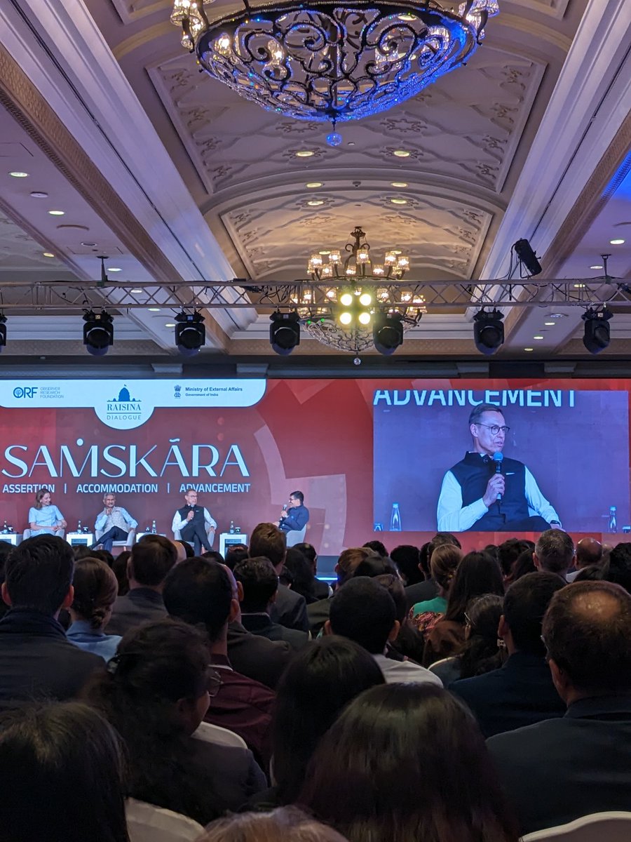 imkunalroy's tweet photo. At the Raisina Dialogue today.
Great to listen to Alexander Stubb and S. Jaishankar alongside Vali Nasr and Wiebke Winter discussing the changing global order.
Thought-provoking session moderated by Samir Saran. https://t.co/xdKCEBk5xv