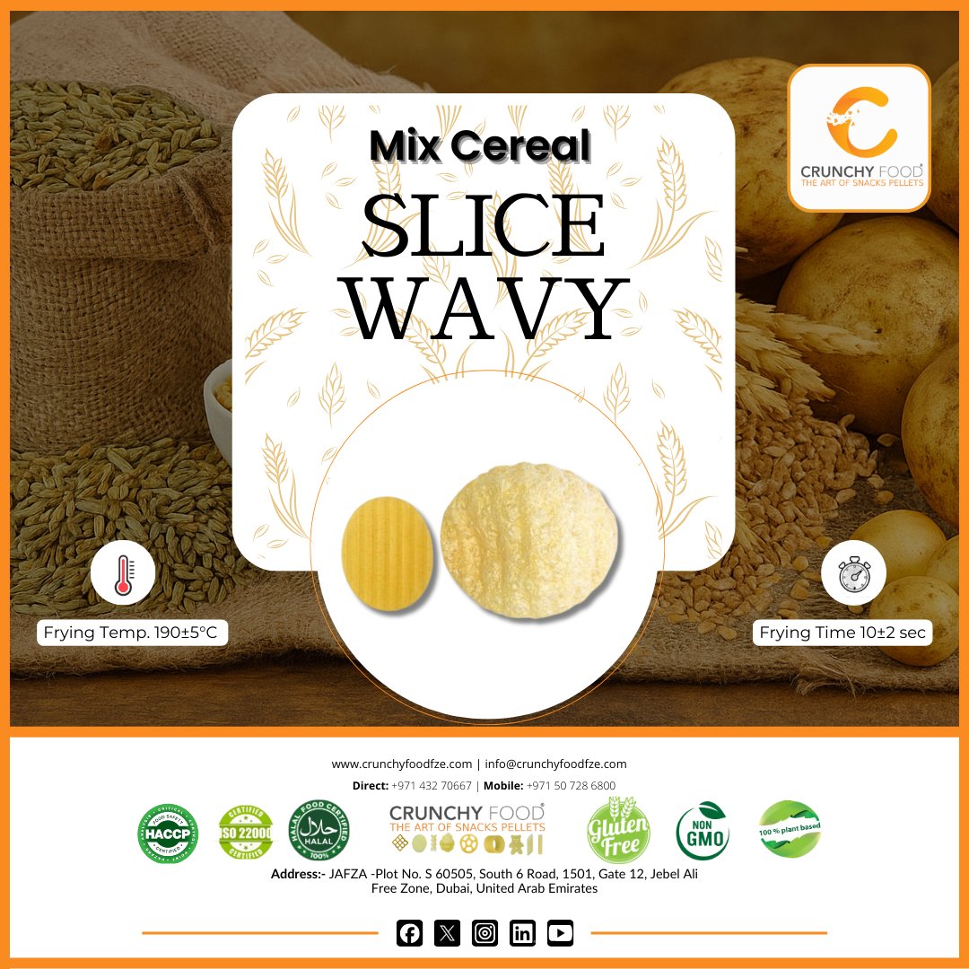 CrunchyFoodFze's tweet photo. ✨Turning Simple Cereals into Snack Possibilities ✨

#CrunchyFoodFZE transforms cereal blends into wave-shaped snack pellets, providing a reliable base for snack makers seeking creativity and consistent quality.

🌐 https://t.co/kvGt16sHN7

#snackpellets #mixcerealslicewavy https://t.co/dMaDao8Ye6