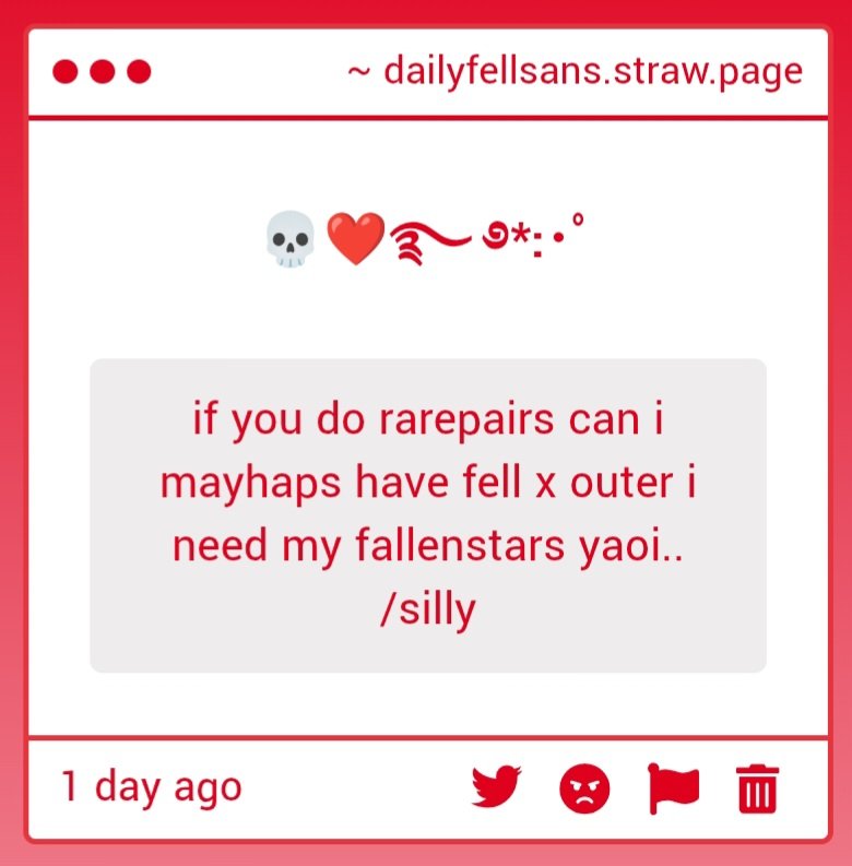 dailyfellysansy's tweet image. ★ day 191.
I had never thought about this ship, but in a way it's cute, i like it
#fellsans #underfellsans #outersans #fellxouter